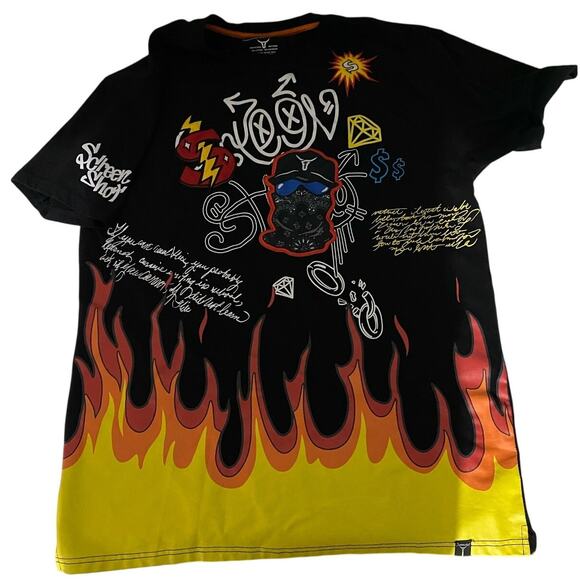 SCREENSHOT Fire Men's T-Shirt Black Size 3 XL - Picture 1 of 6
